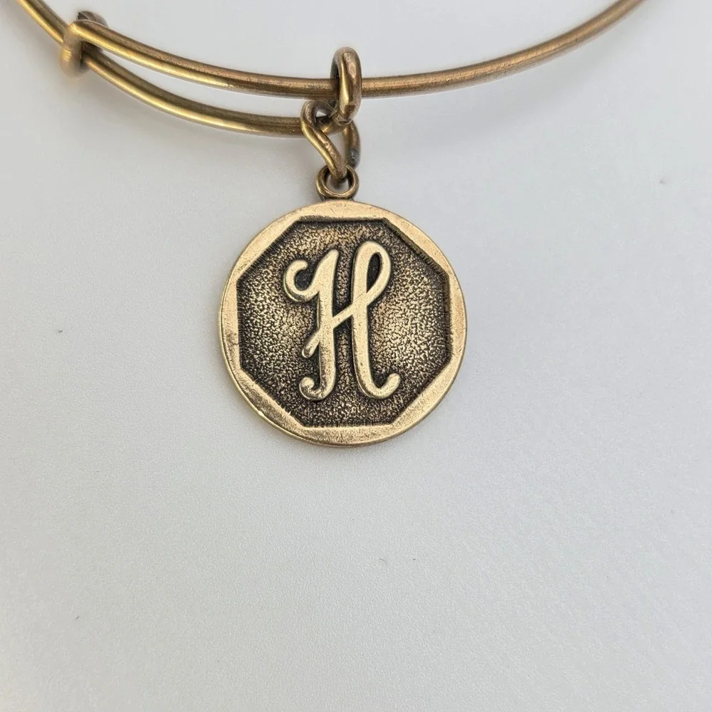 ALEX & ANI 'Initial H' Expandable Bangle Bracelet in Rafaelian Gold Made In‎ USA